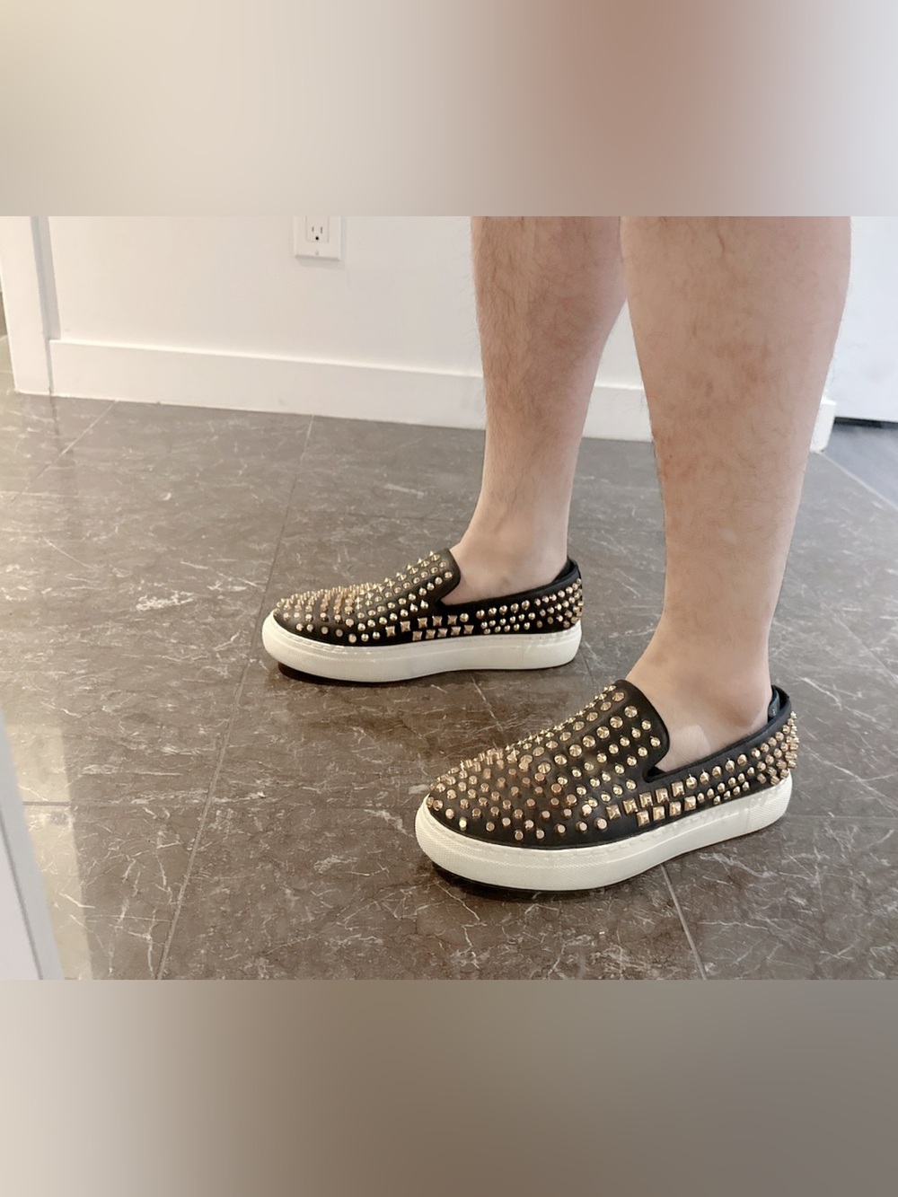 Black and Gold Studded Men's Loafers